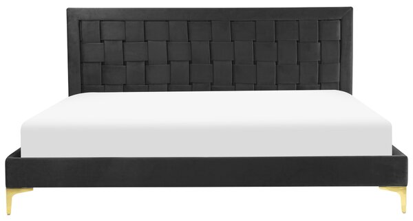 Rám postele 180 x 200 cm čierne zamatové čalúnenie s čelom zlaté nohy spálňa moderný glamour štýl