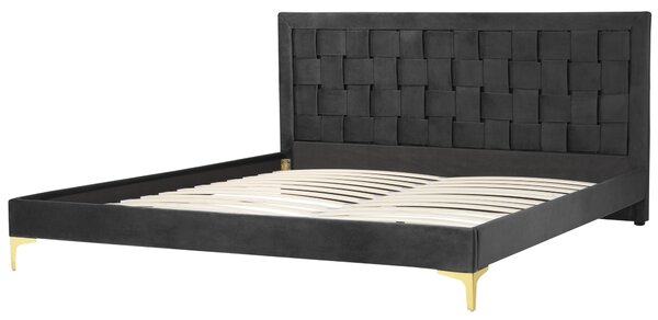 Rám postele 180 x 200 cm čierne zamatové čalúnenie s čelom zlaté nohy spálňa moderný glamour štýl