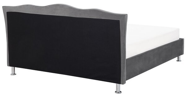 Posteľ tmavosivá zamatové čalúnenie 180 x 200 cm prešívané čelo s gombíkmi moderný glamour štýl spálňa