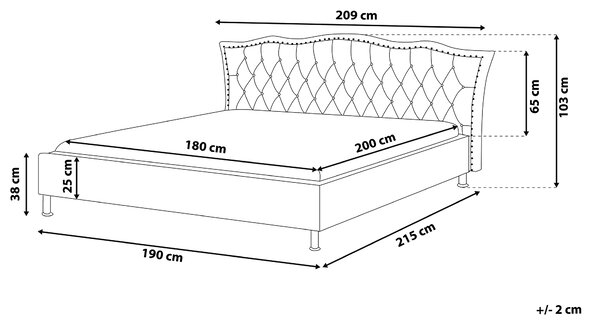 Posteľ čierna umelá koža 180 x 200 cm prešívané čelo s gombíkmi moderný glamour štýl spálňa