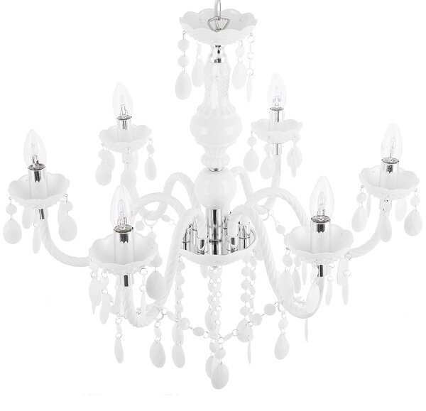 Luster biely s kryštálmi 155 cm so 6 žiarovkami moderný glamour štýl obývačka jedáleň