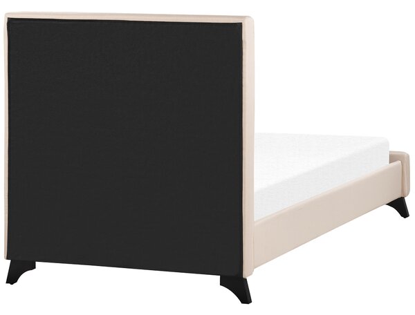 Posteľ béžová 90 x 200 cm čalúnený rám postele s čelom lamelový rošt drevené nohy moderný dizajn
