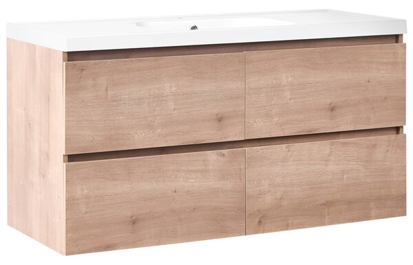 Závesná kúpeľňová skrinka na stenu biela MDF 120 x 49 cm s 2 zásuvkami a umývadlom