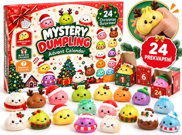 FoxBox Adventný kalendár pre deti Squishy 3D – 24 antistresových stláčacích hračiek, vianočný darček