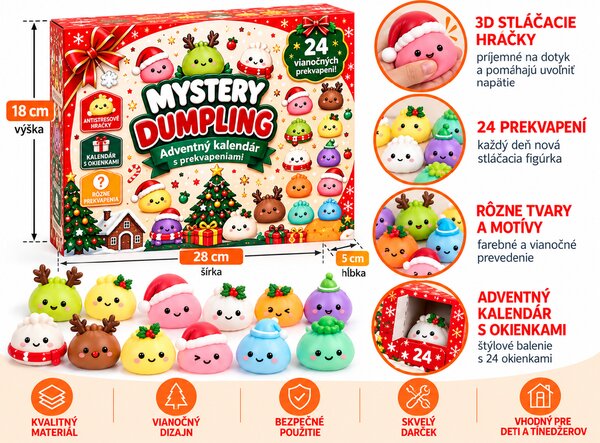 FoxBox Adventný kalendár pre deti Squishy 3D – 24 antistresových stláčacích hračiek, vianočný darček