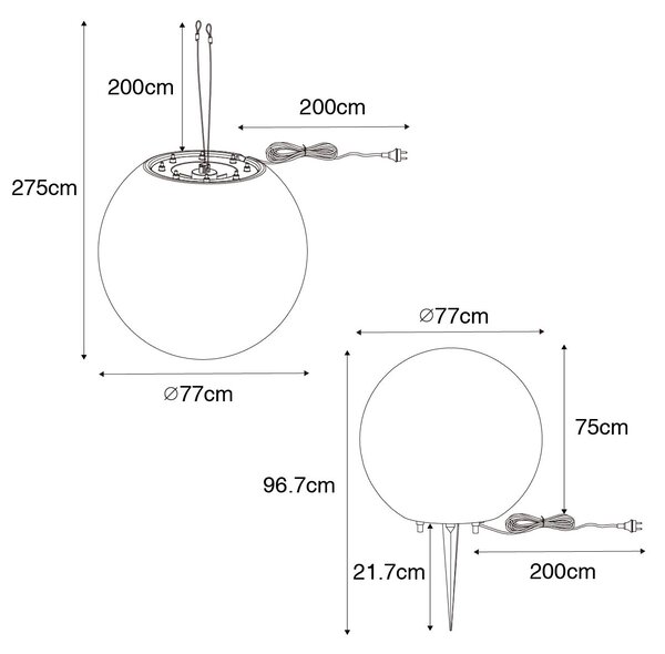 Moderné vonkajšie závesné svietidlo biele 77 cm IP65 - Nura