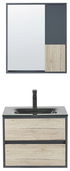 Súprava kúpeľňového nábytku sivá MDF 60 cm 4-dielna sada zrkadlová skrinka keramické umývadlo