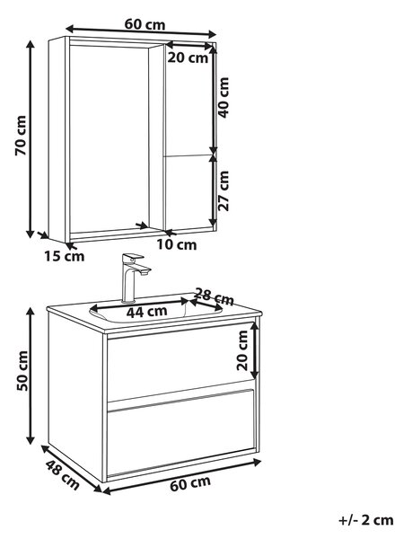Súprava kúpeľňového nábytku sivá MDF 60 cm 4-dielna sada zrkadlová skrinka keramické umývadlo