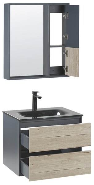 Súprava kúpeľňového nábytku sivá MDF 60 cm 4-dielna sada zrkadlová skrinka keramické umývadlo