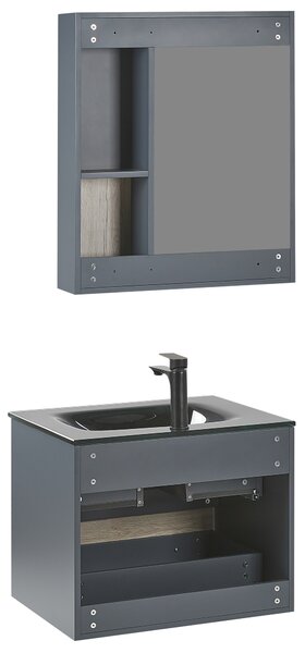 Súprava kúpeľňového nábytku sivá MDF 60 cm 4-dielna sada zrkadlová skrinka keramické umývadlo