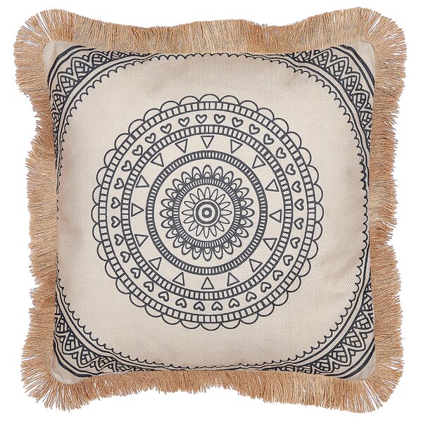 Súprava 2 dekoratívnych vankúšov béžová a čierna polyesterový poťah 45 x 45 cm boho potlač ozdobné strapce obývacia izba doplnky