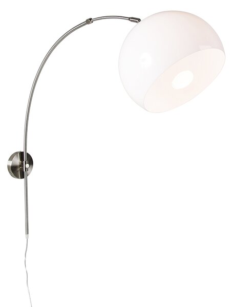 Retro nástenná oblúková lampa oceľ s bielym nastaviteľným tienidlom