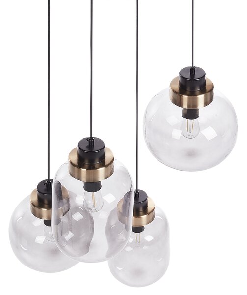 Závesná lampa svetlosivá čierna sklo železo 4 priehľadné tienidlá moderný štýl obývačka jedáleň