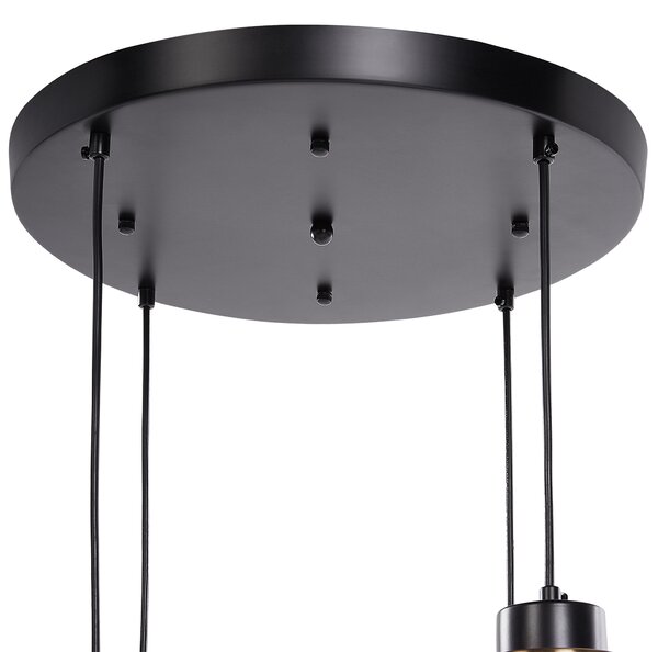 Závesná lampa svetlosivá čierna sklo železo 4 priehľadné tienidlá moderný štýl obývačka jedáleň