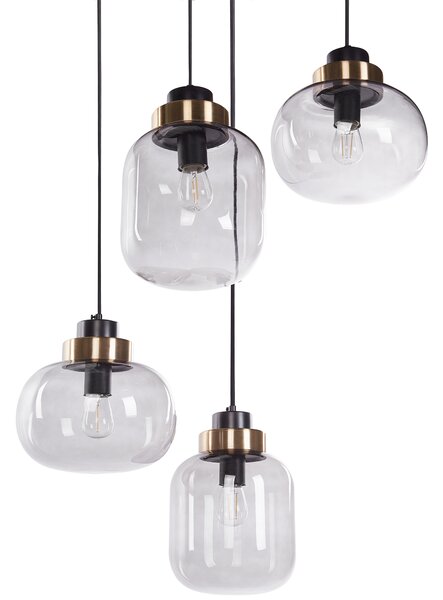 Závesná lampa svetlosivá čierna sklo železo 4 priehľadné tienidlá moderný štýl obývačka jedáleň