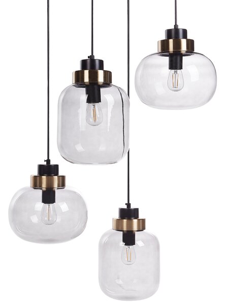 Závesná lampa svetlosivá čierna sklo železo 4 priehľadné tienidlá moderný štýl obývačka jedáleň