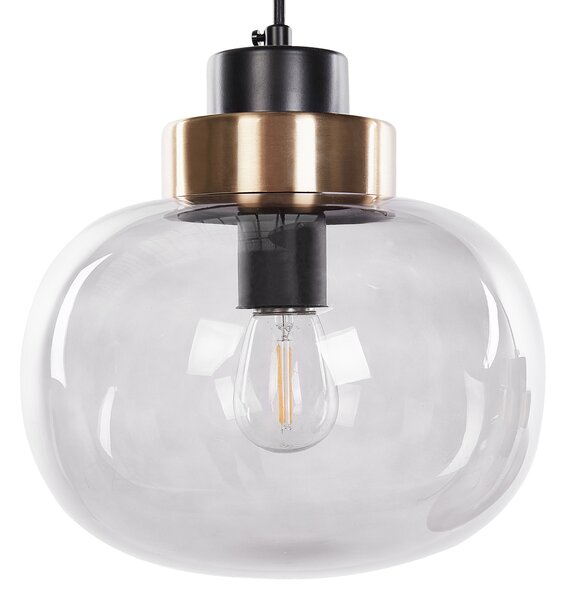 Závesná lampa svetlosivá čierna sklo železo 4 priehľadné tienidlá moderný štýl obývačka jedáleň