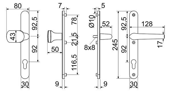 Dverové kovanie pre vstupné dvere RICHTER RHD.005.92.(F4/F9016), RICHTER F4/F9016