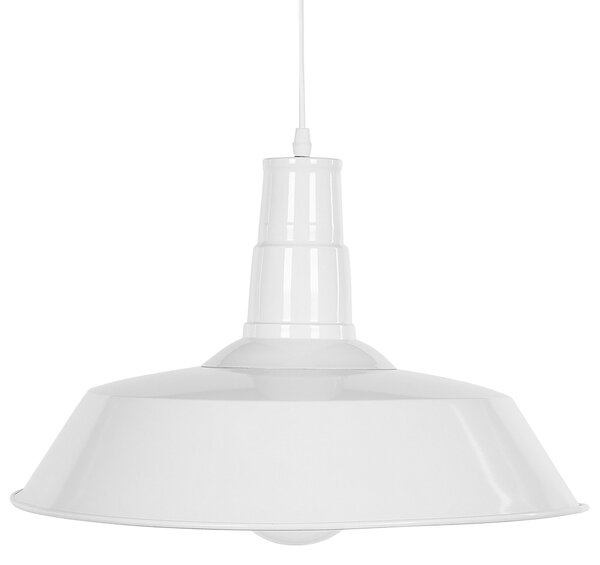 Závesná lampa lesklá biela kovová okrúhle tienidlo industriálny štýl moderná kuchyňa obývacia izba