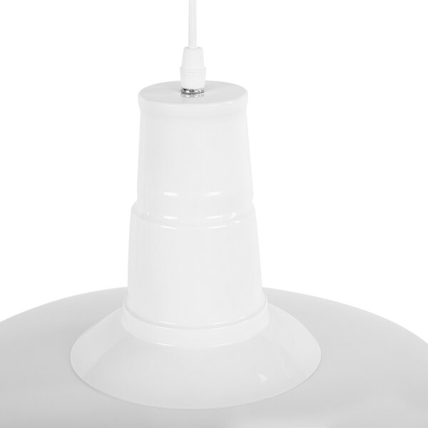 Závesná lampa lesklá biela kovová okrúhle tienidlo industriálny štýl moderná kuchyňa obývacia izba