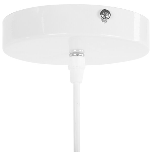 Závesná lampa lesklá biela kovová okrúhle tienidlo industriálny štýl moderná kuchyňa obývacia izba