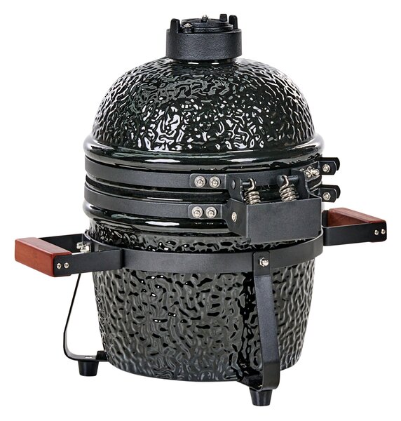 Mini gril na drevené uhlie čierny keramika gril typu Kamado s vekom a teplomerom a roštom na varenie moderný štýl záhrada