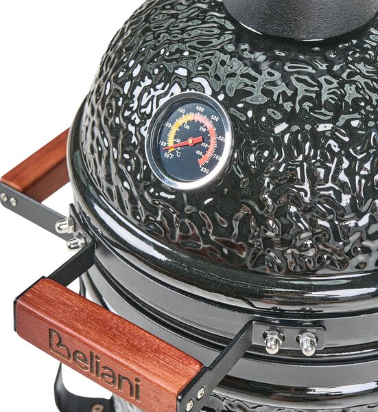 Mini gril na drevené uhlie čierny keramika gril typu Kamado s vekom a teplomerom a roštom na varenie moderný štýl záhrada