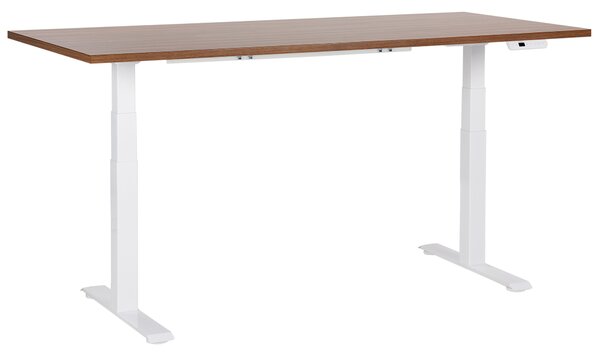 Výškovo nastaviteľný písací stôl tmavé drevo biely oceľový rám 180 x 80 cm elektrické nastavenie výšky moderná kancelária