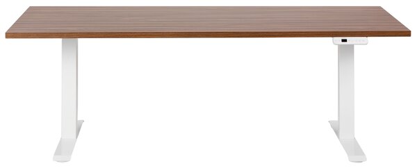 Výškovo nastaviteľný písací stôl tmavé drevo biely oceľový rám 180 x 80 cm elektrické nastavenie výšky moderná kancelária