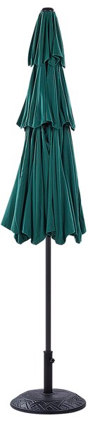 Záhradný slnečník smaragdovozelený polyester oceľová tyč ⌀ 285 cm moderný osemhranný UV odolný s kľukovým mechanizmom