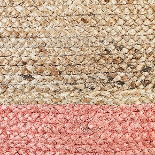 Jutová taburetka prírodná béžová a ružová okrúhla 50 x 35 cm výplň z polystyrénového granulátu boho bytové doplnky