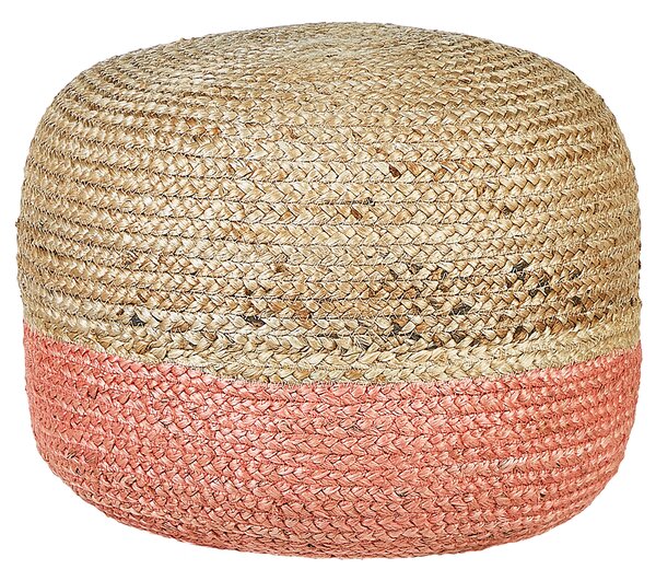 Jutová taburetka prírodná béžová a ružová okrúhla 50 x 35 cm výplň z polystyrénového granulátu boho bytové doplnky