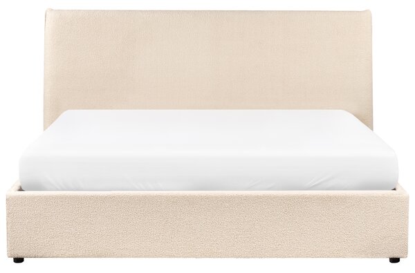 Posteľ s úložným priestorom béžová buklé čalúnenie 160 x 200 cm klasické čelo drevené lamely spálňa