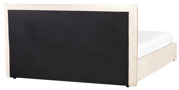 Posteľ s úložným priestorom béžová buklé čalúnenie 160 x 200 cm klasické čelo drevené lamely spálňa