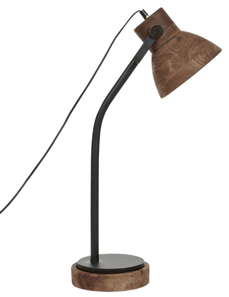 Stolná lampa tmavohnedá mangové drevo s čiernym podstavcom drevené tienidlo klasický dizajn moderné dekorácie osvetlenie