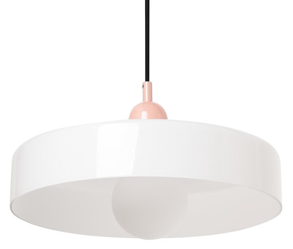 Závesná lampa biela ružová sklenené tienidlo okrúhly tvar moderný retro štýl obývacia izba kuchyňa jedáleň