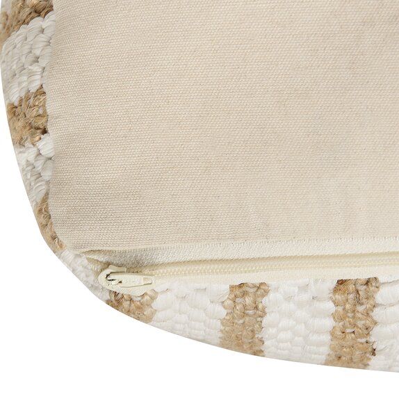 Taburetka béžová a biela 60 x 60 x 30 cm juta polyester bavlna abstraktný vzor štvorcová puf