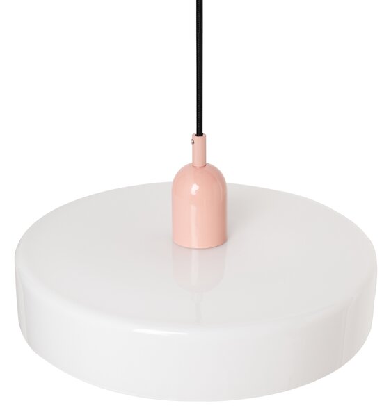 Závesná lampa biela ružová sklenené tienidlo okrúhly tvar moderný retro štýl obývacia izba kuchyňa jedáleň