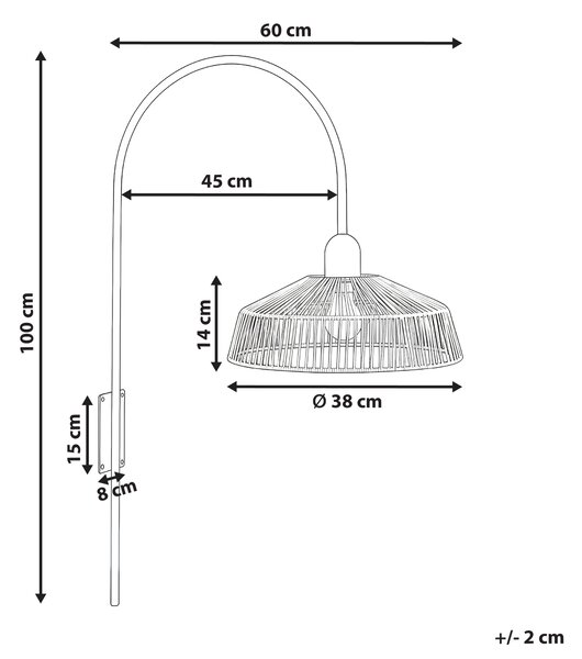 Nástenná lampa prírodná papierový výplet čierna kovová základňa ručná výroba boho štýl obývacia izba spálňa