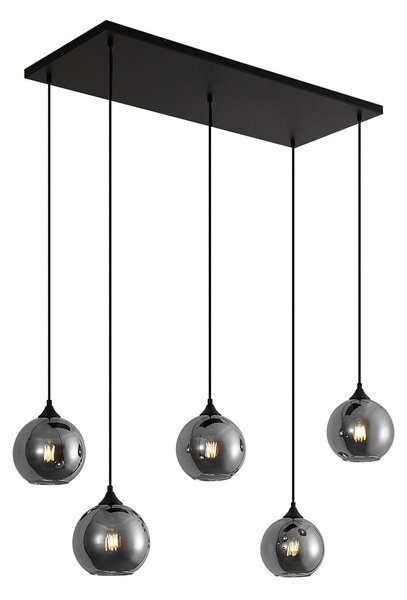 Art Deco závesná lampa čierna s dymovým sklom 5-svetiel - Wallace