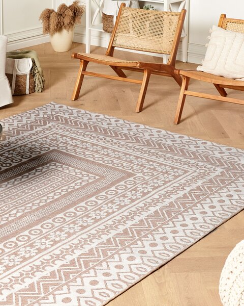 Koberec béžový a biely juta vlna 200 x 300 cm moderný geometrický vzor mäkký povrch bytový doplnok