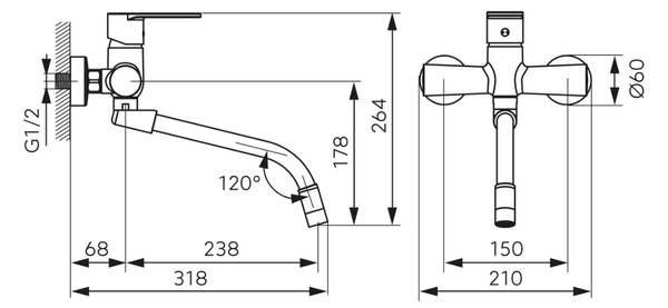 Ferro Algeo Square, nástenná umývadlová stojanková batéria s flexibilným výtokom 150 mm, chrómová, BAG5FB