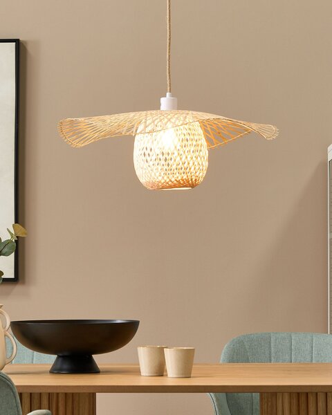 Závesná lampa svetlohnedá bambusové drevo boho dizajn závesné svetlo osvetlenie moderná obývačka jedáleň