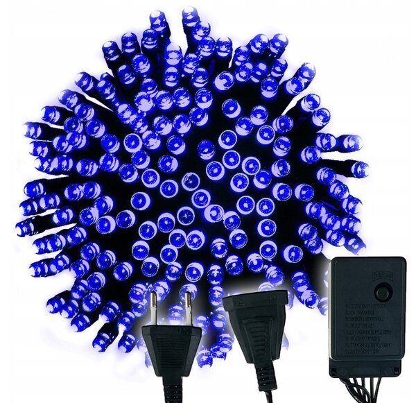 BERGE LED vianočná reťaz - 100LED - 10M - IP20 - 8 funkcií - modrá
