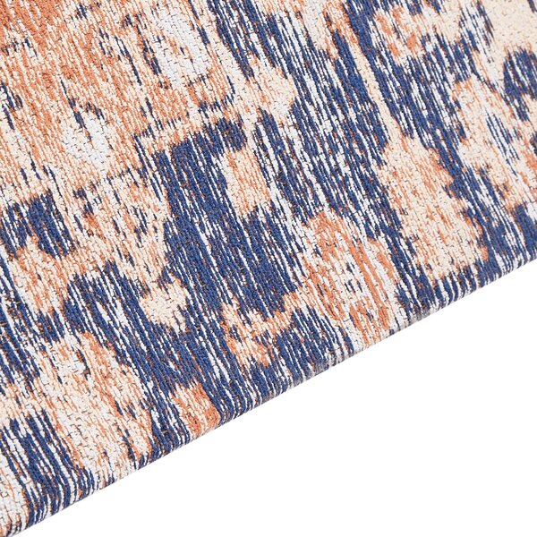 Koberec modrá a červená bavlna 140 x 200 cm obdĺžnikový behúň orientálny vzor boho štýl chodba predsieň