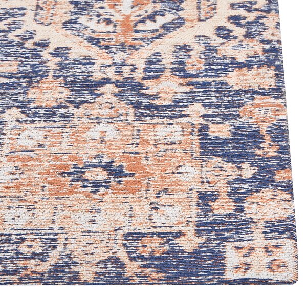 Koberec modrá a červená bavlna 140 x 200 cm obdĺžnikový behúň orientálny vzor boho štýl chodba predsieň
