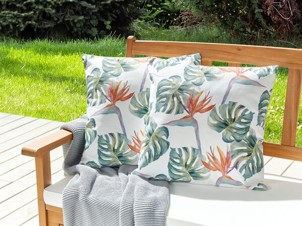Sada 2 záhradných vankúšov viacfarebná polyester 45 x 45 cm štvorcová motív listov monstery moderný dizajn dekoračný vankúš