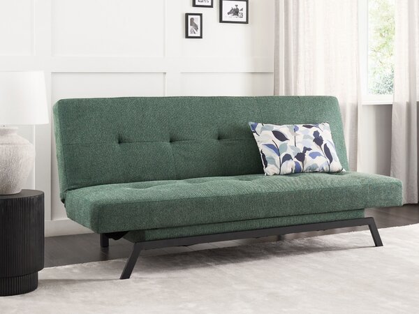 Rozkladacia pohovka zelená látková 3-miestna čalúnená kovové nohy sedačka na spanie