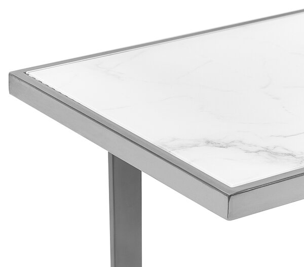 Konzolový stolík biely a strieborný tvrdené sklo oceľ 120 x 40 cm efekt mramoru kovové nohy glamour moderná obývačka predsieň