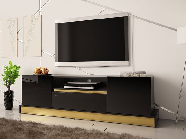 TV stolik 195 Bariput 03, Farba: čierna / čierny lesk + zlatá Mirjan24 5903211195761